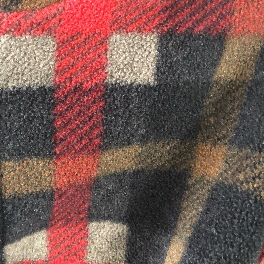 J Crew Plaid Polar Fleece Quarter Zip Over Jacket Red Black Unisex Fleece - Picture 16 of 16